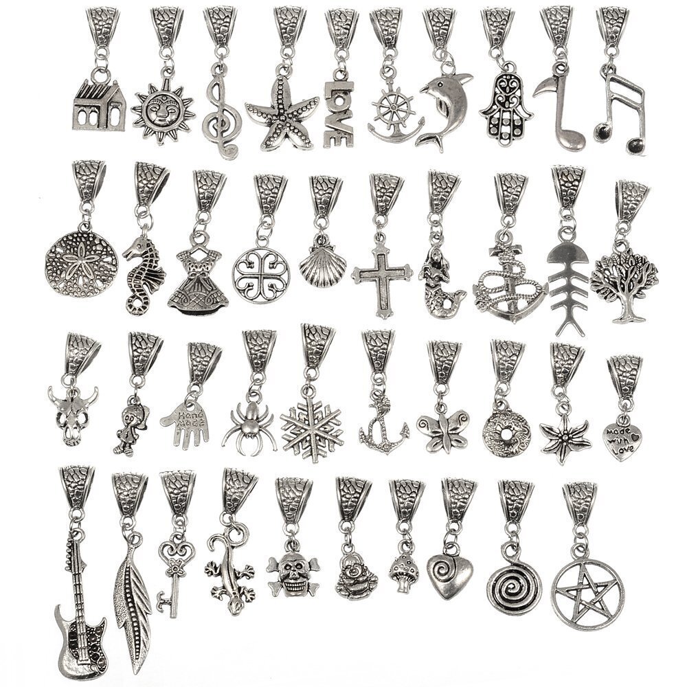 3544 40Pcs Tibetan Silver Color Connector Bails Mix Beads with Pendant fit
